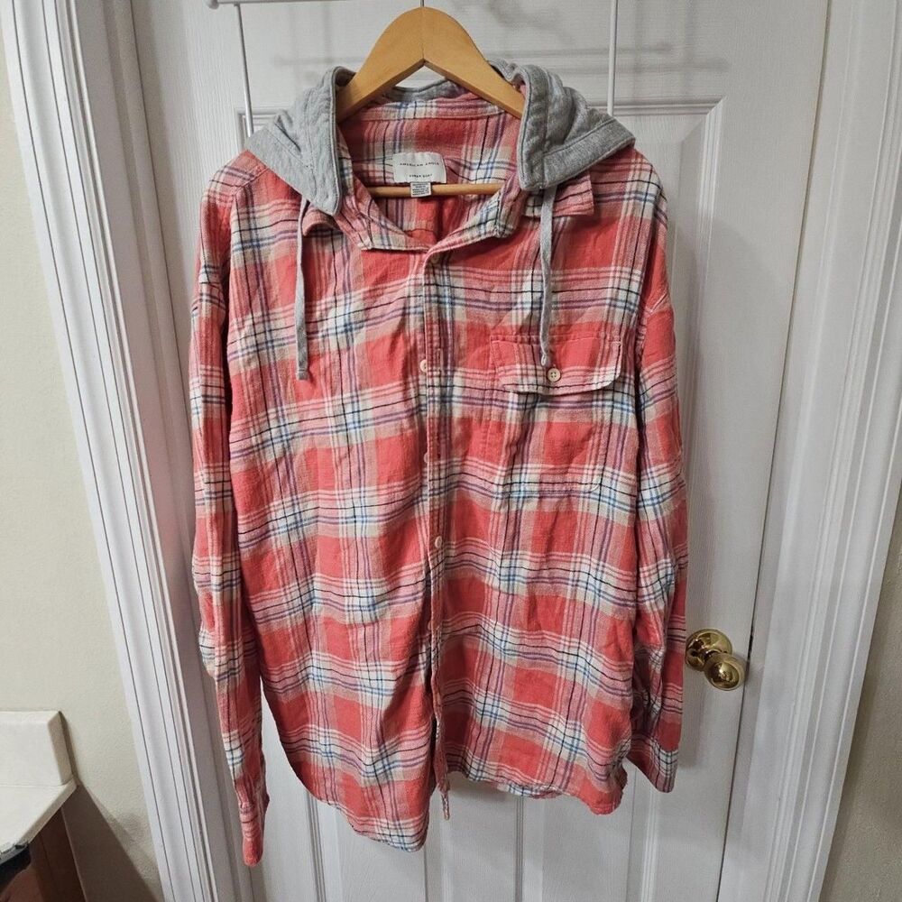 American Eagle Women's Super Soft Plaid Flannel Shirt with Hood
